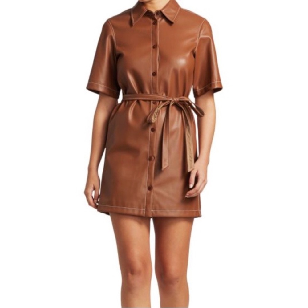 Staud Blaze Leather Shirt Dress